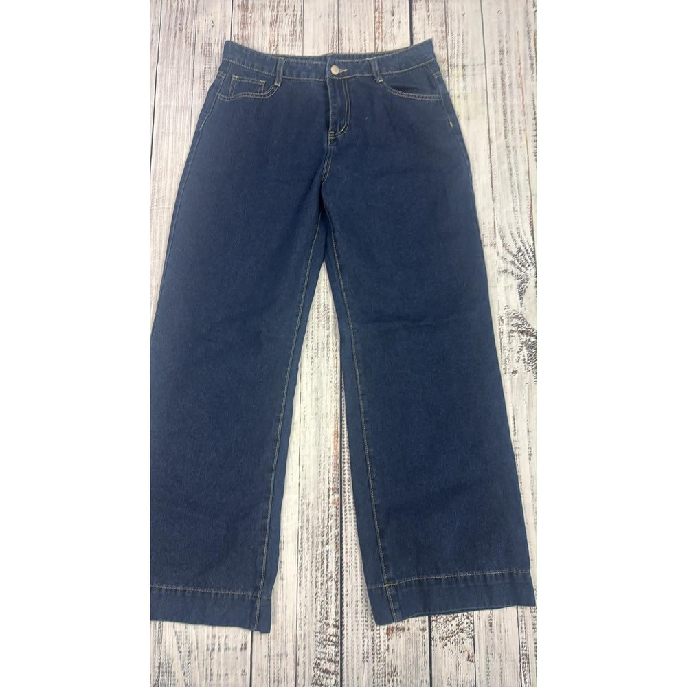Unbranded Women Dark Wash Wide Leg Jeans XL High Waisted Denim Blue Pants